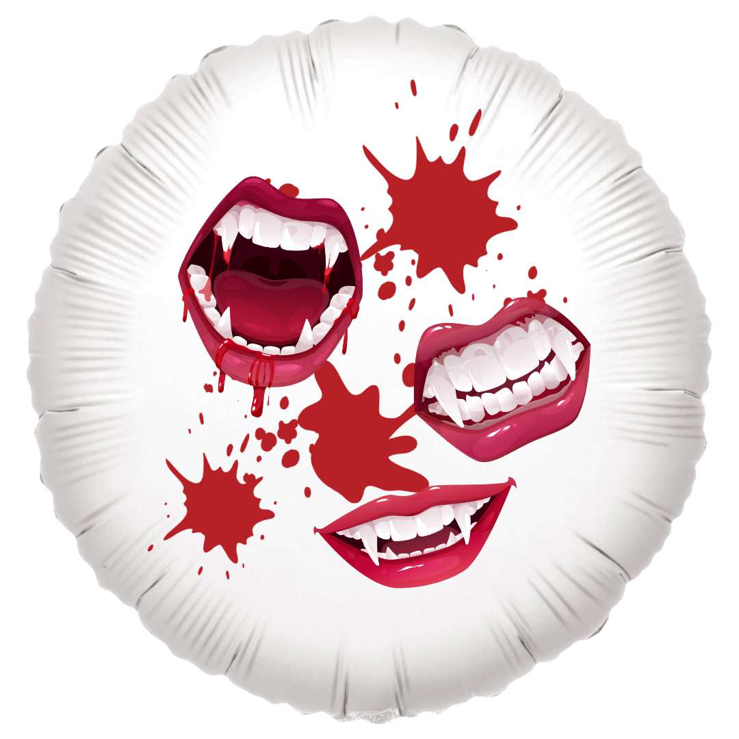 Balon foliowy Halloween i kły wampirzycy biały 18 RND