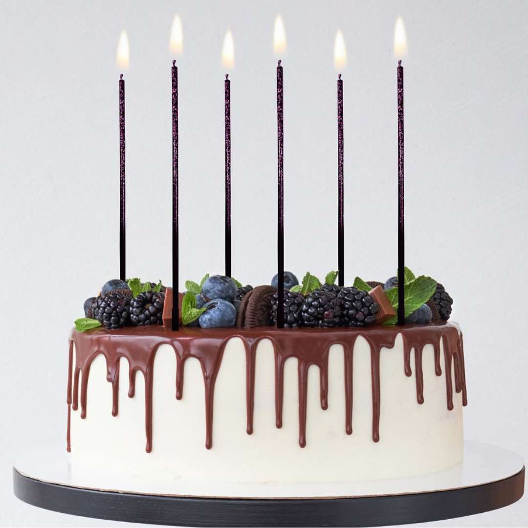 Świeczki na tort Ombre czarno-fioletowe PartyDeco 6 szt
