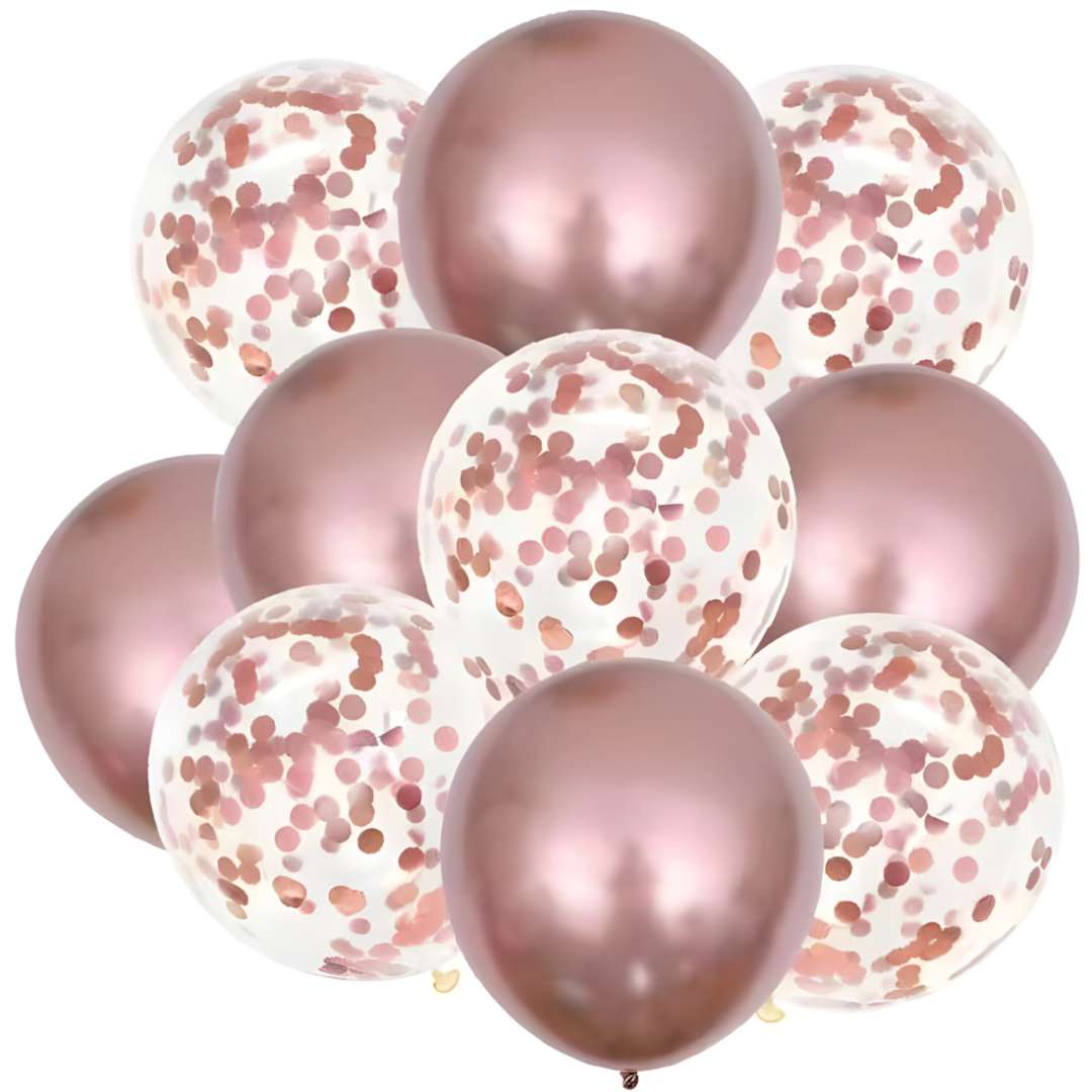 Balony Chrom mix z konfetti różowe złoto Jix 12 10 szt