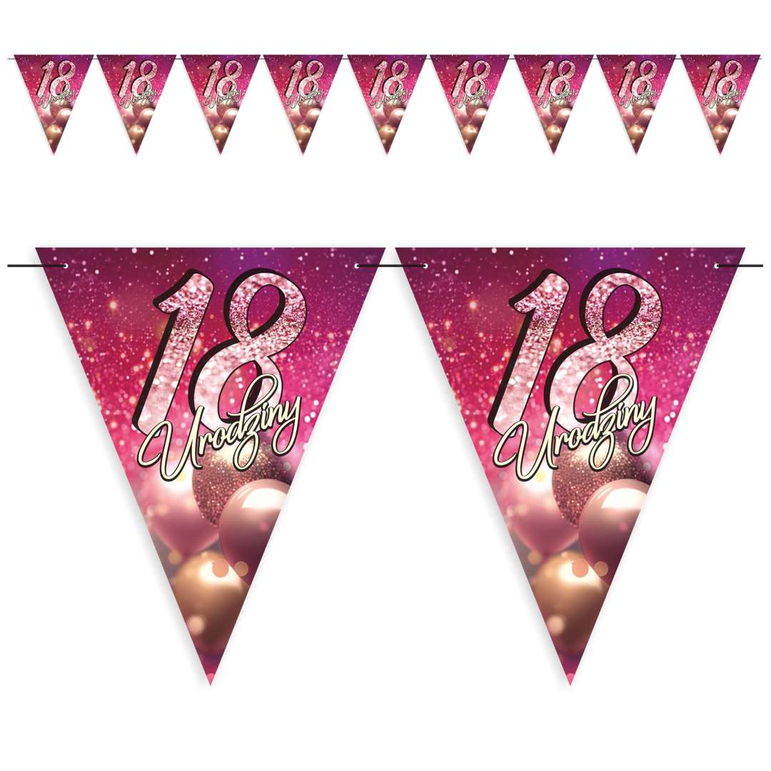 Baner flagi 18 urodziny - brokatowy styl różowy 36 m