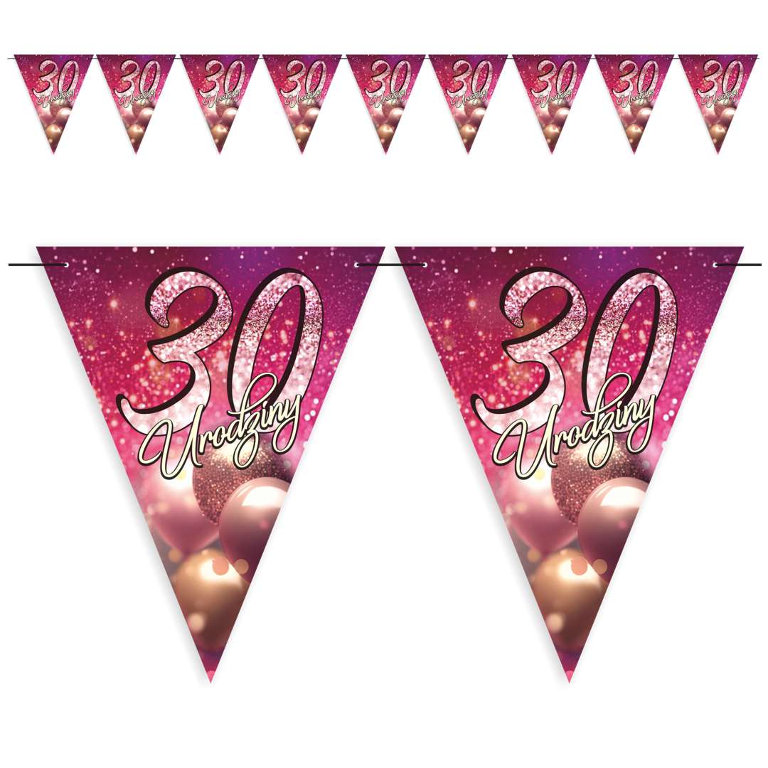 Baner flagi 30 urodziny - brokatowy styl różowy 36 m
