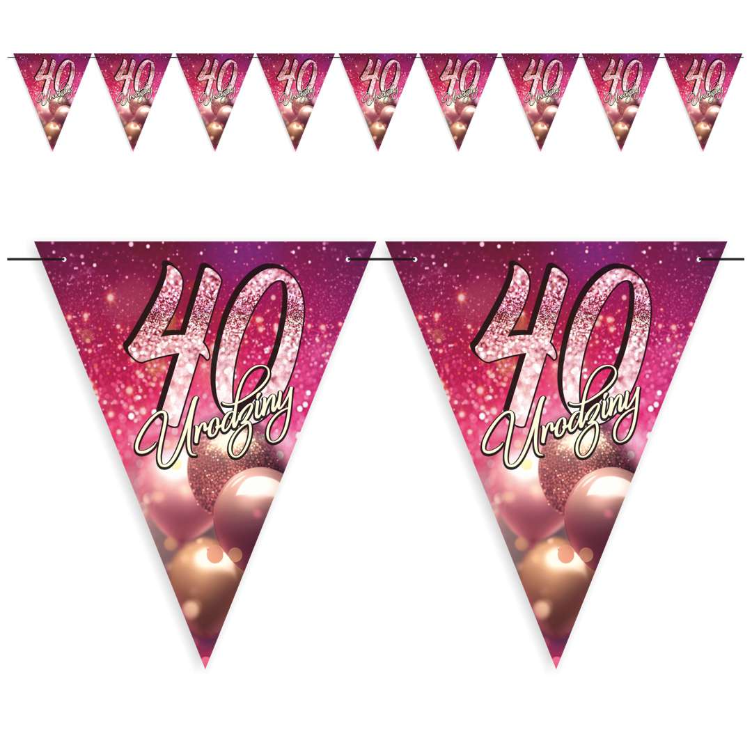 Baner flagi 40 urodziny - brokatowy styl różowy 36 m