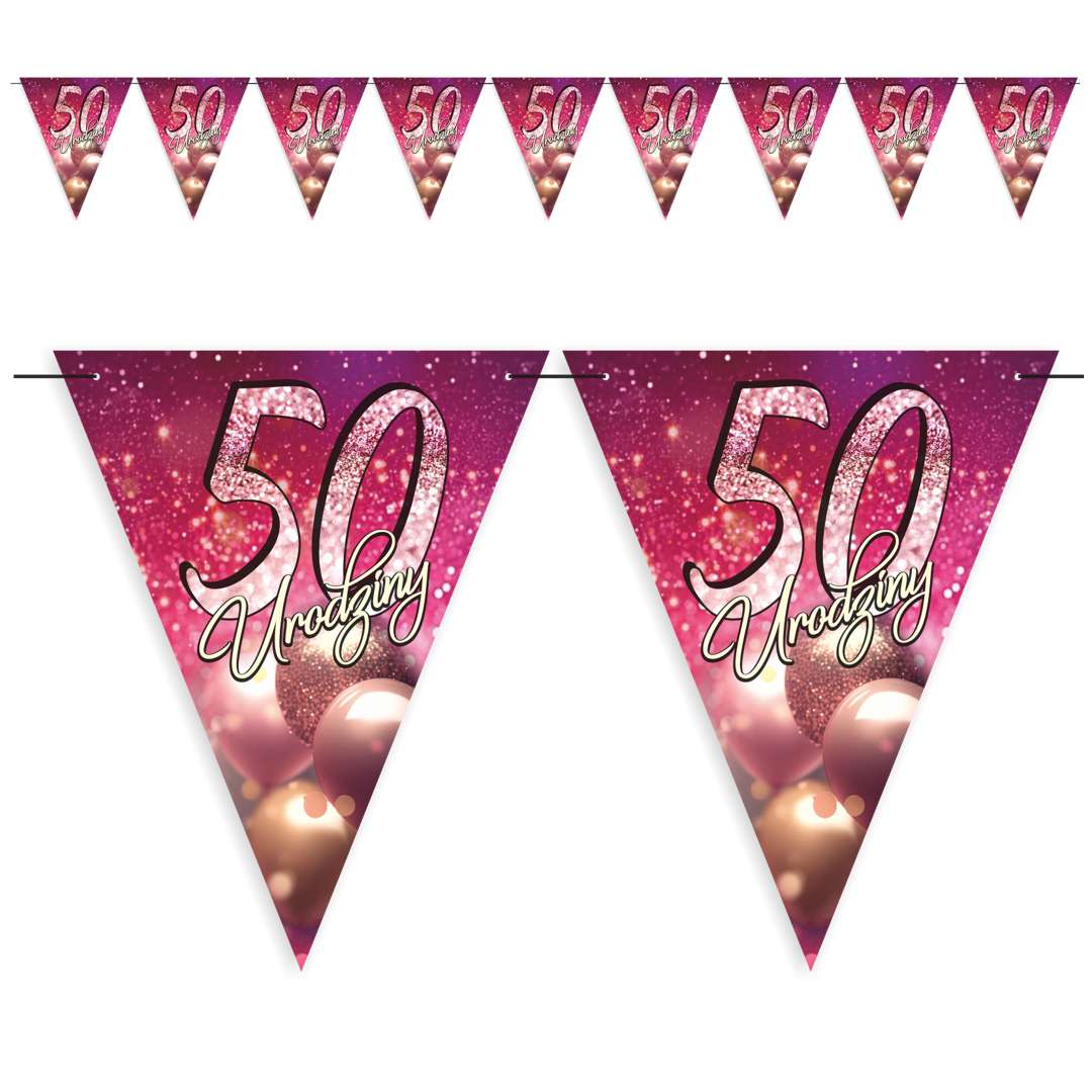 Baner flagi 50 urodziny - brokatowy styl różowy 36 m