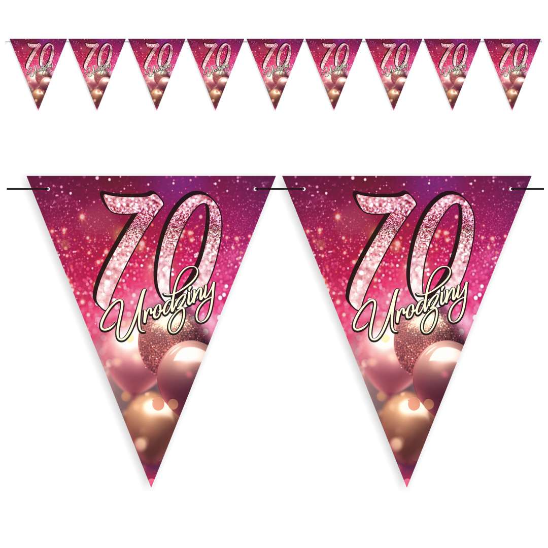 Baner flagi 70 urodziny - brokatowy styl różowy 36 m