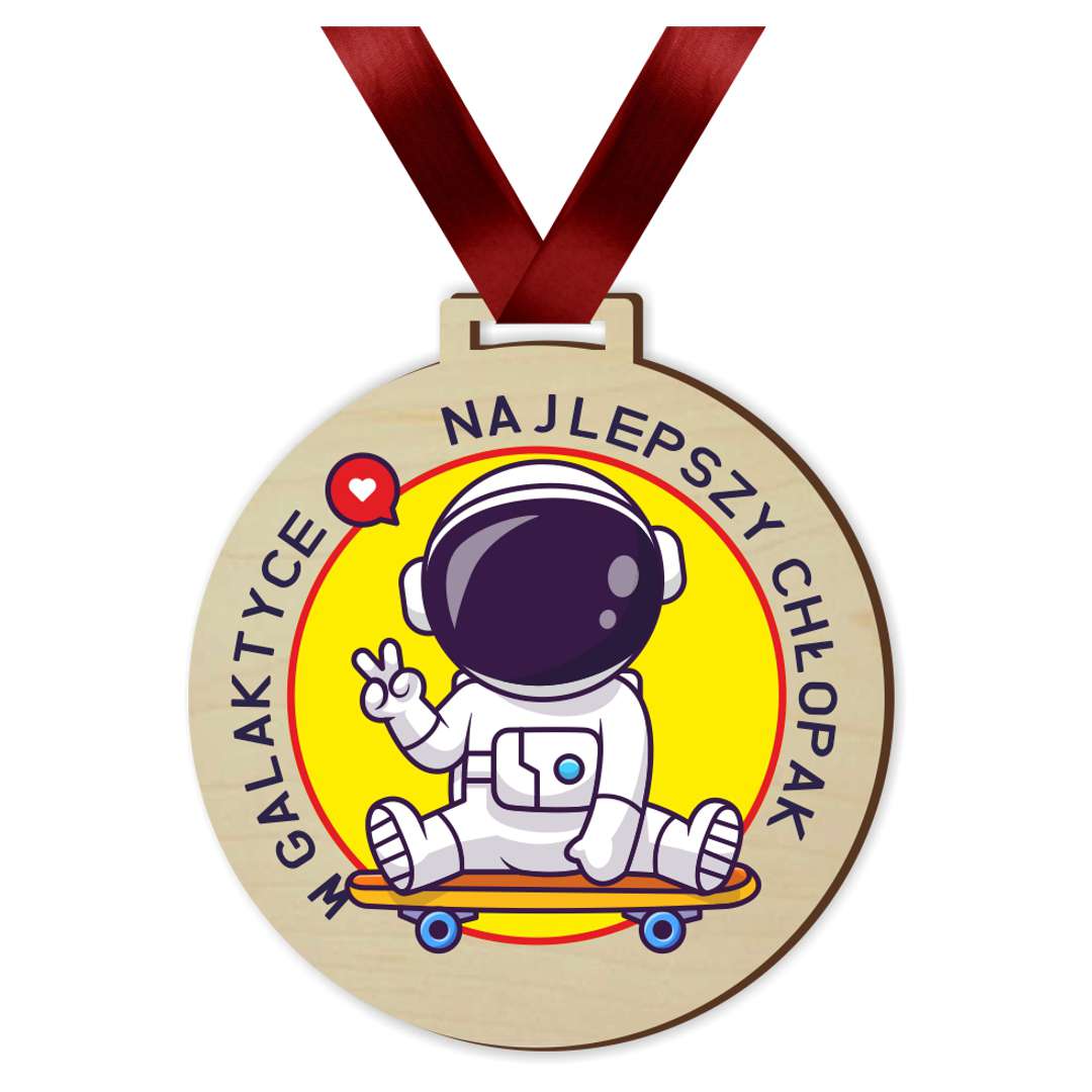 Medal drukowany Najlepszy Chłopak w galaktyce drewniany 72 mm