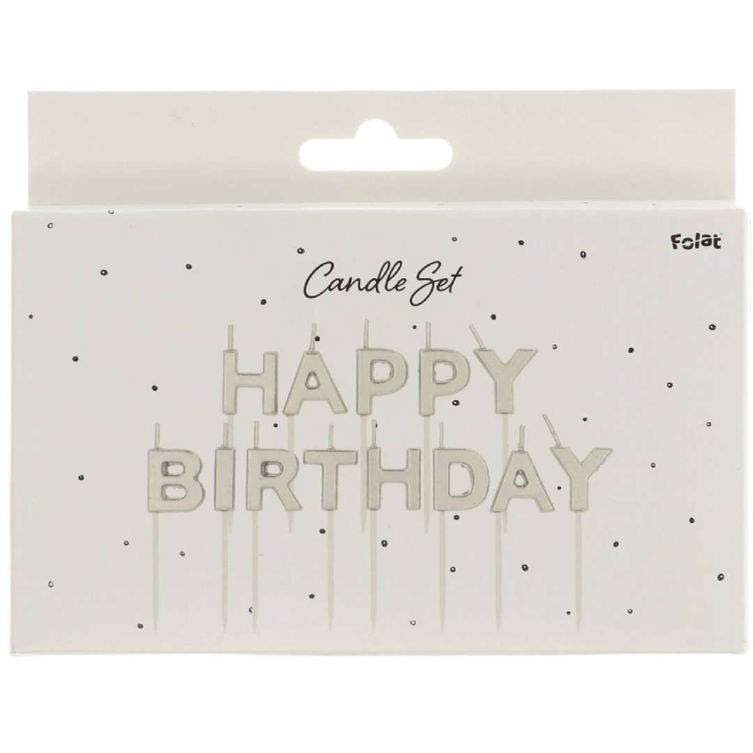 _xx_Candle set Happy Birthday Silver - 2 cm