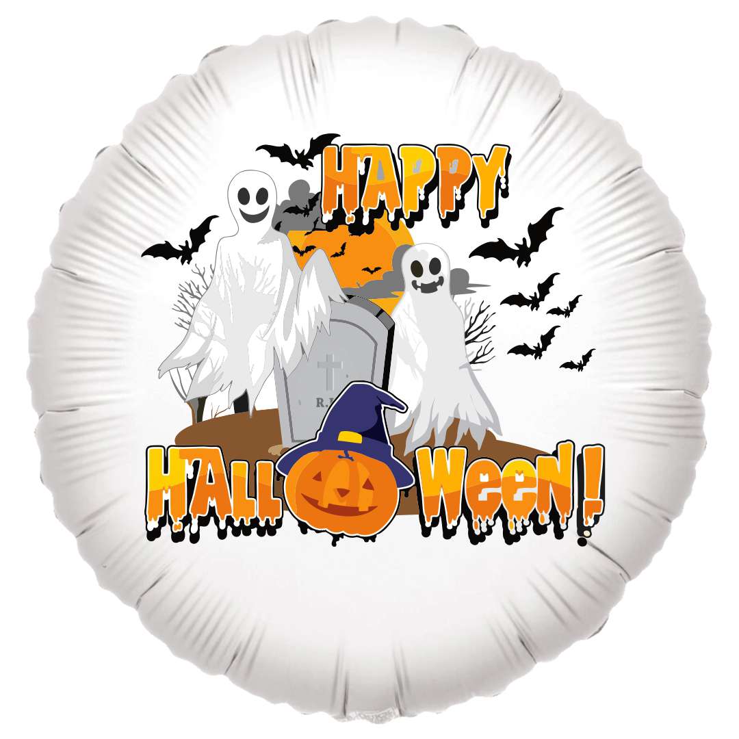 Balon foliowy Happy Halloween biały 18 RND