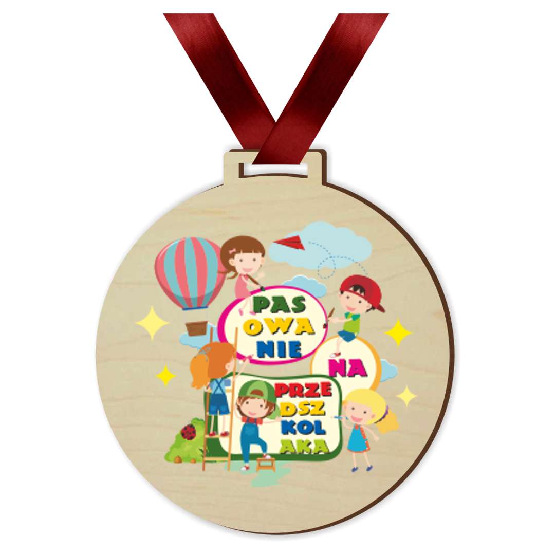Medal drukowany Pasowania na przedszkolaka - balon drewniany 72 mm