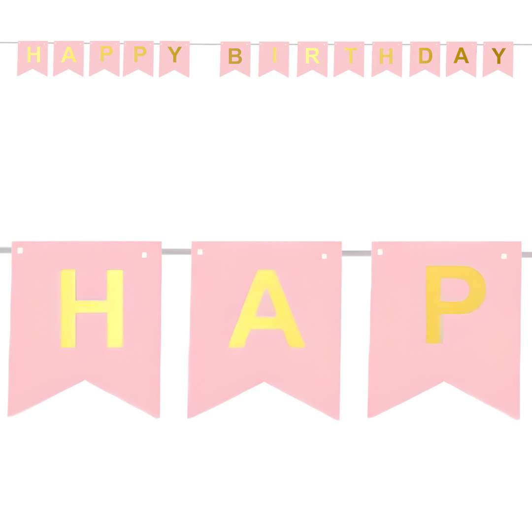 Baner Happy birthday różowy złoty PartyPal 190 cm