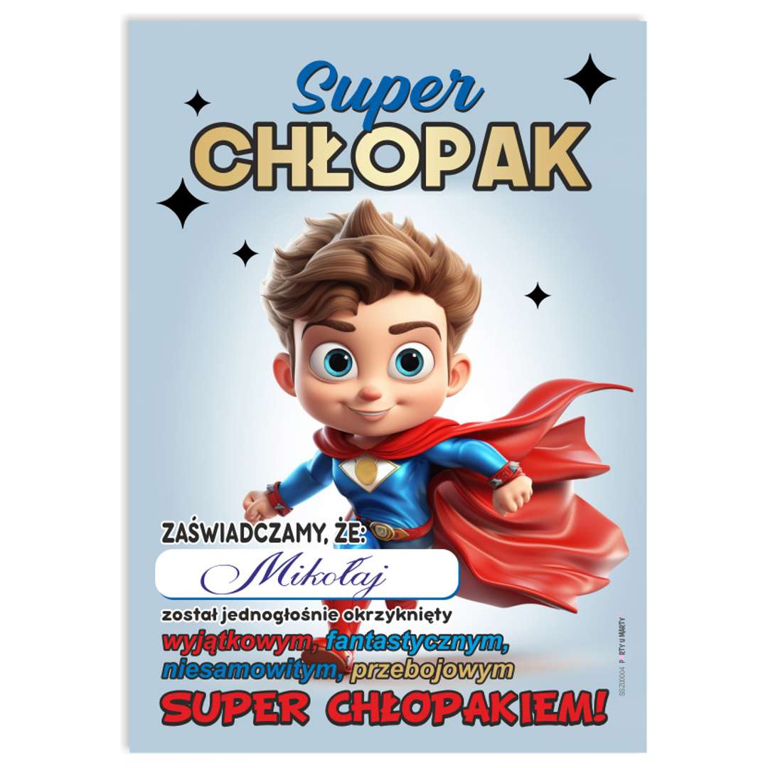 Dyplom Super Chłopak - bohater A5