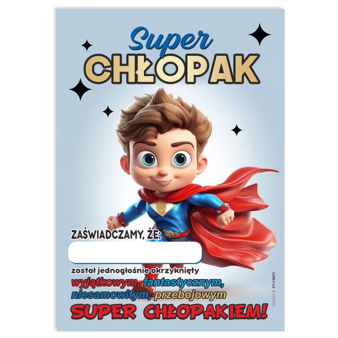 Dyplom Super Chłopak - bohater A5 5 szt