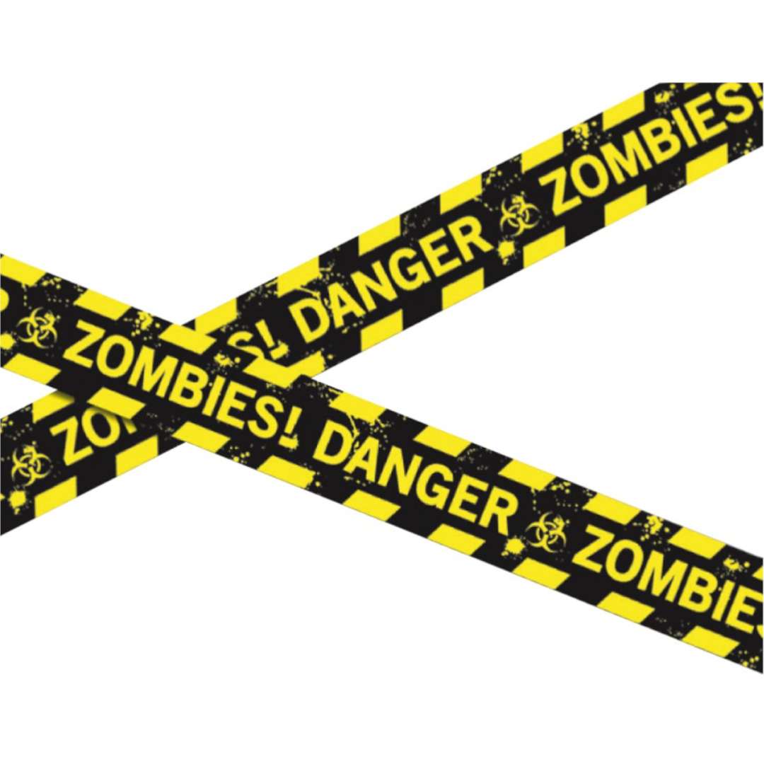 Taśma party Zombie! Danger - Halloween żółto-czarny Guirca 6 m