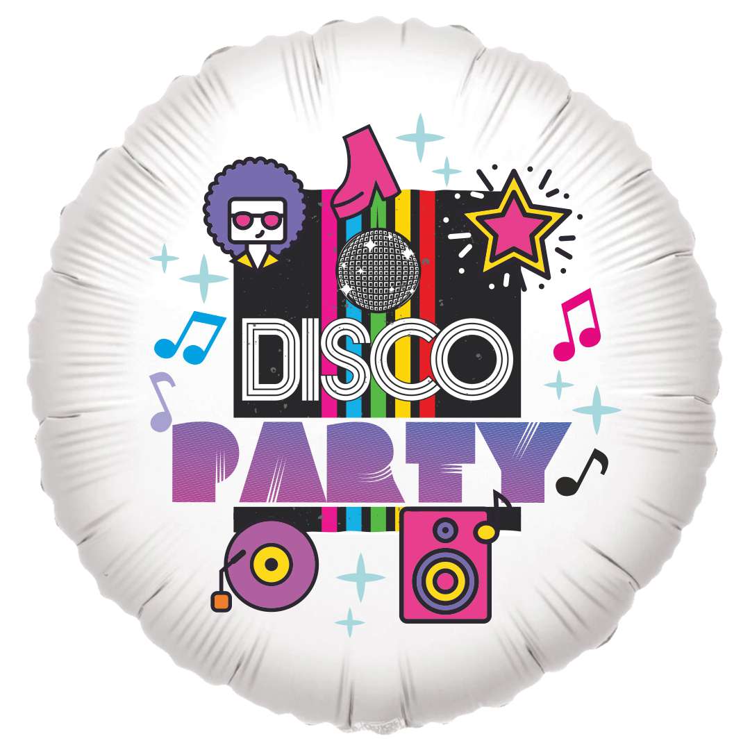 Balon foliowy Disco Party biały 18 RND