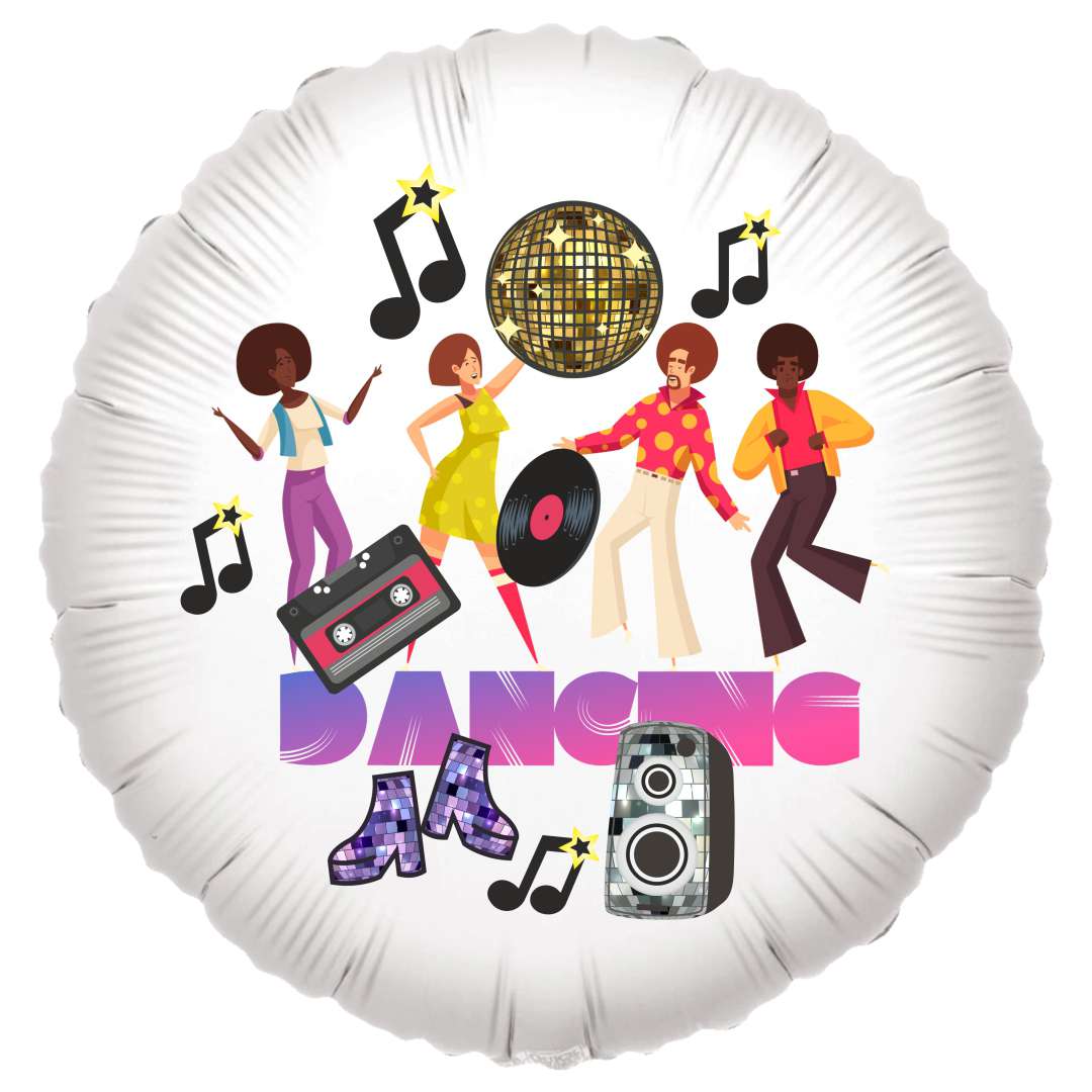 Balon foliowy Disco Dancing - złota kula biały 18 RND
