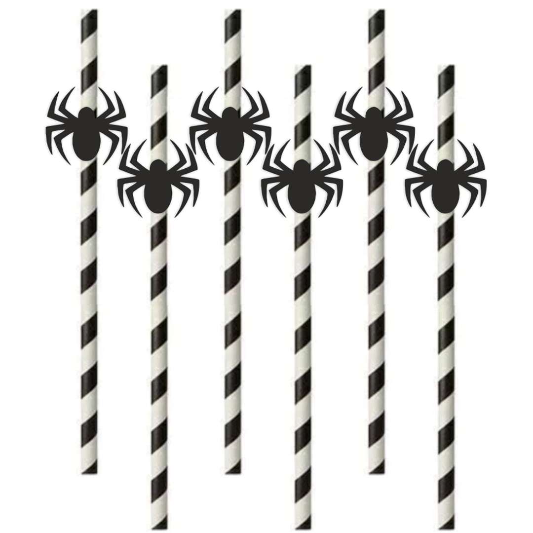 Słomki Halloween Pająk biało-czarne 195 cm 6 szt
