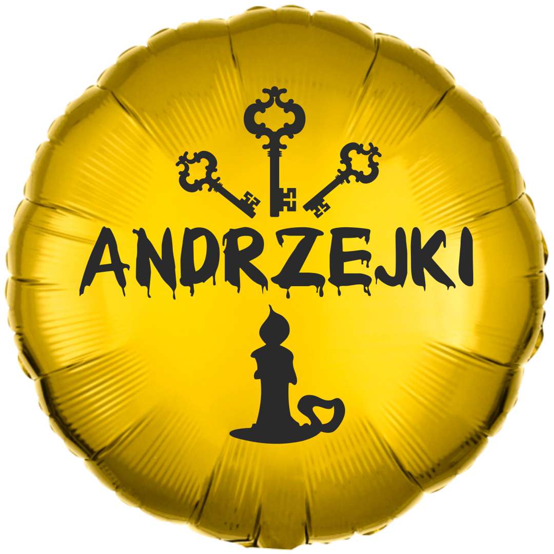 Balon foliowy Błyszczące Andrzejki - klucz i świeca złoto-czarny 18 RND