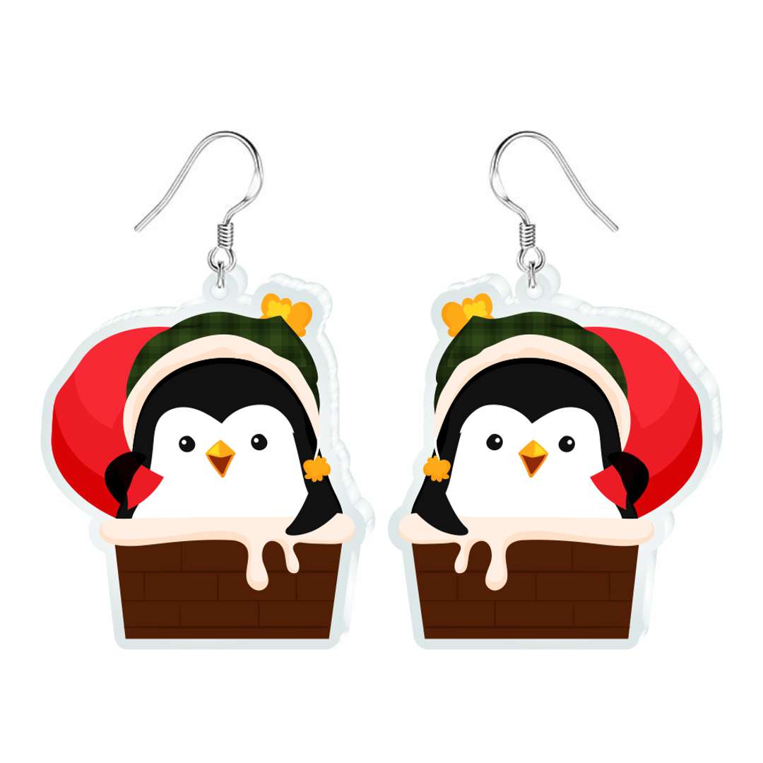 Kolczyki drukowane Boże Narodzenie - Świąteczny pingwin 35 x 41 mm
