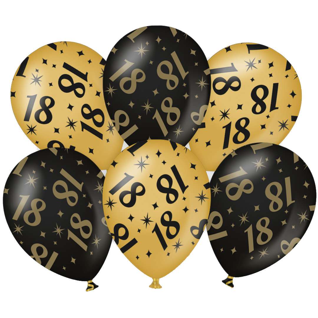 Balony 18 urodziny - Classy Party czarno złote metalic 12 PD-Party 6 szt