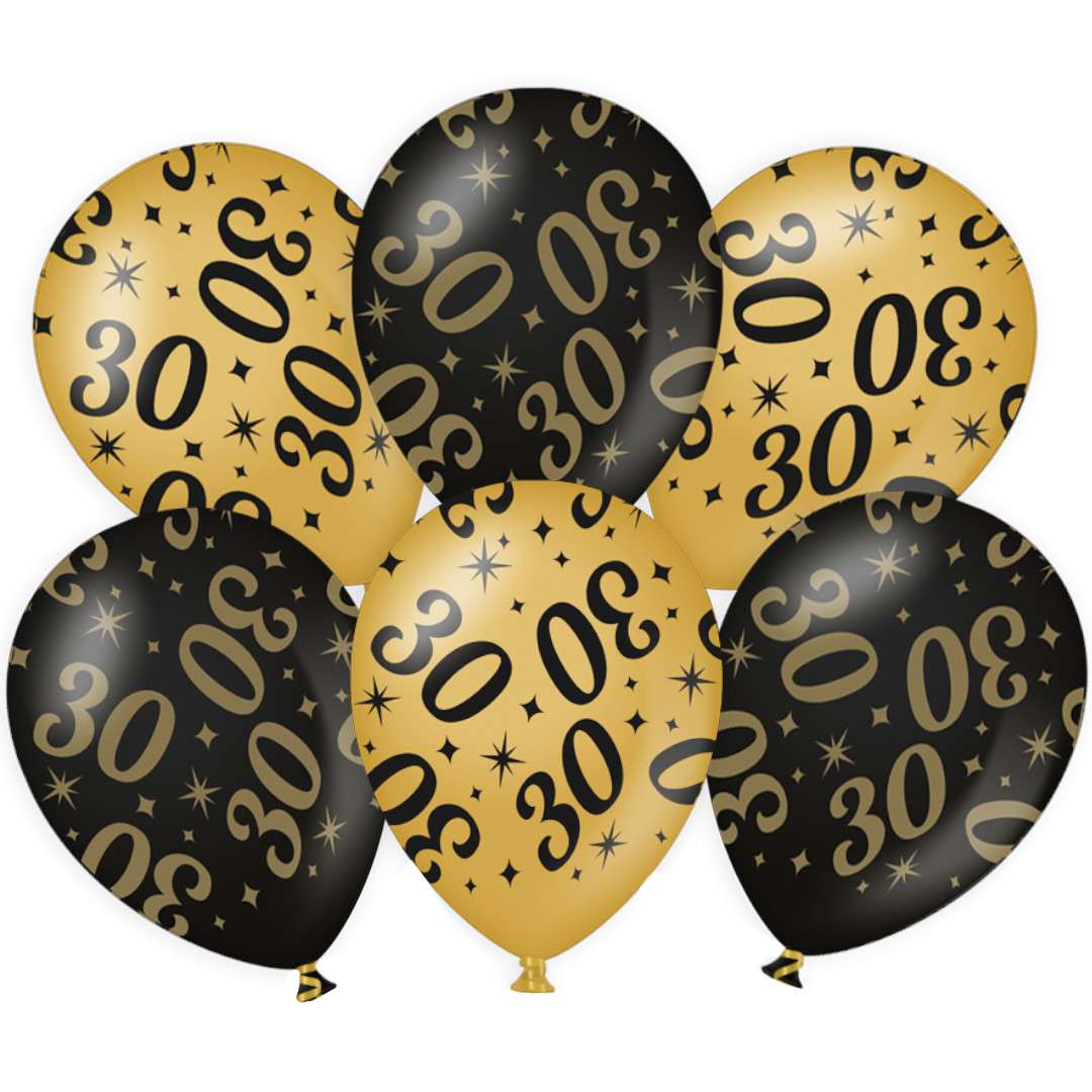 Balony 30 urodziny - Classy Party czarno złote metalic 12 PD-Party 6 szt