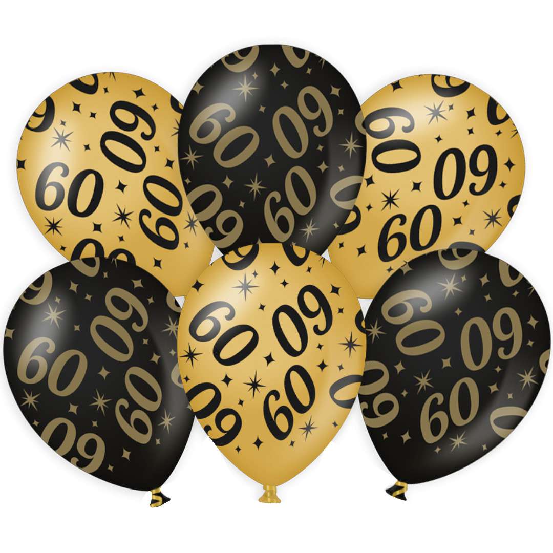 Balony 60 urodziny - Classy Party czarno złote metalic 12 PD-Party 6 szt