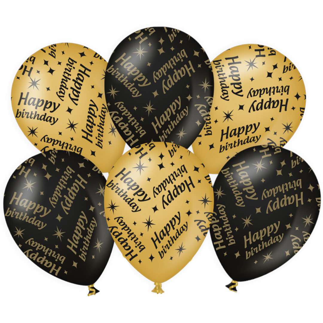 Balony Happy Birthday urodziny - Classy Party czarno złote metalic 12 PD-Party 6 szt
