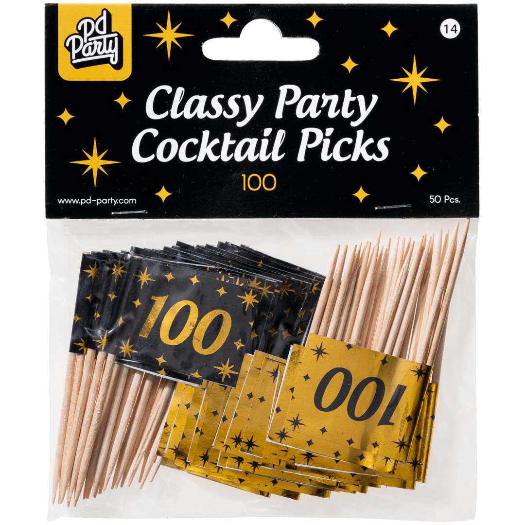 Pikery 100 Urodziny - Classy Party czarno złote 50 szt PD-Party