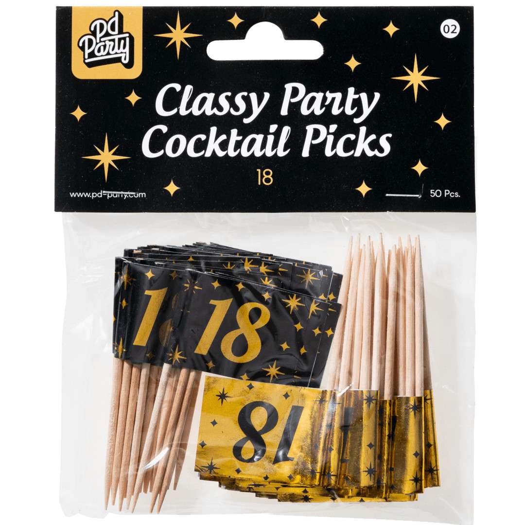 Pikery 18 Urodziny - Classy Party czarno złote 50 szt PD-Party