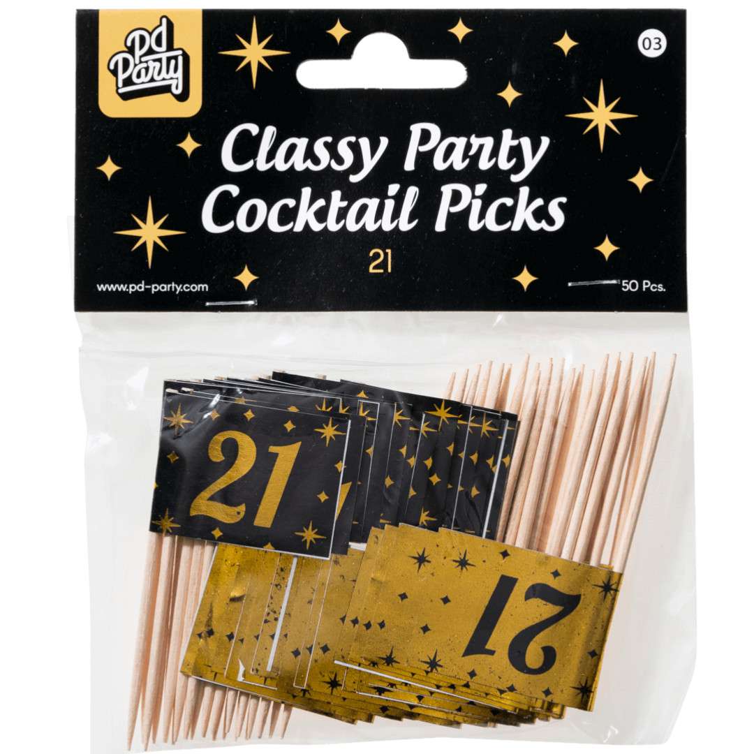 Pikery 21 Urodziny - Classy Party czarno złote 50 szt PD-Party