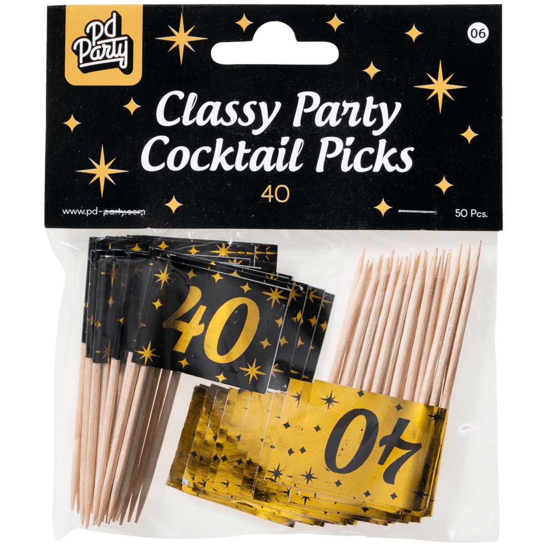 Pikery 40 Urodziny - Classy Party czarno złote 50 szt PD-Party