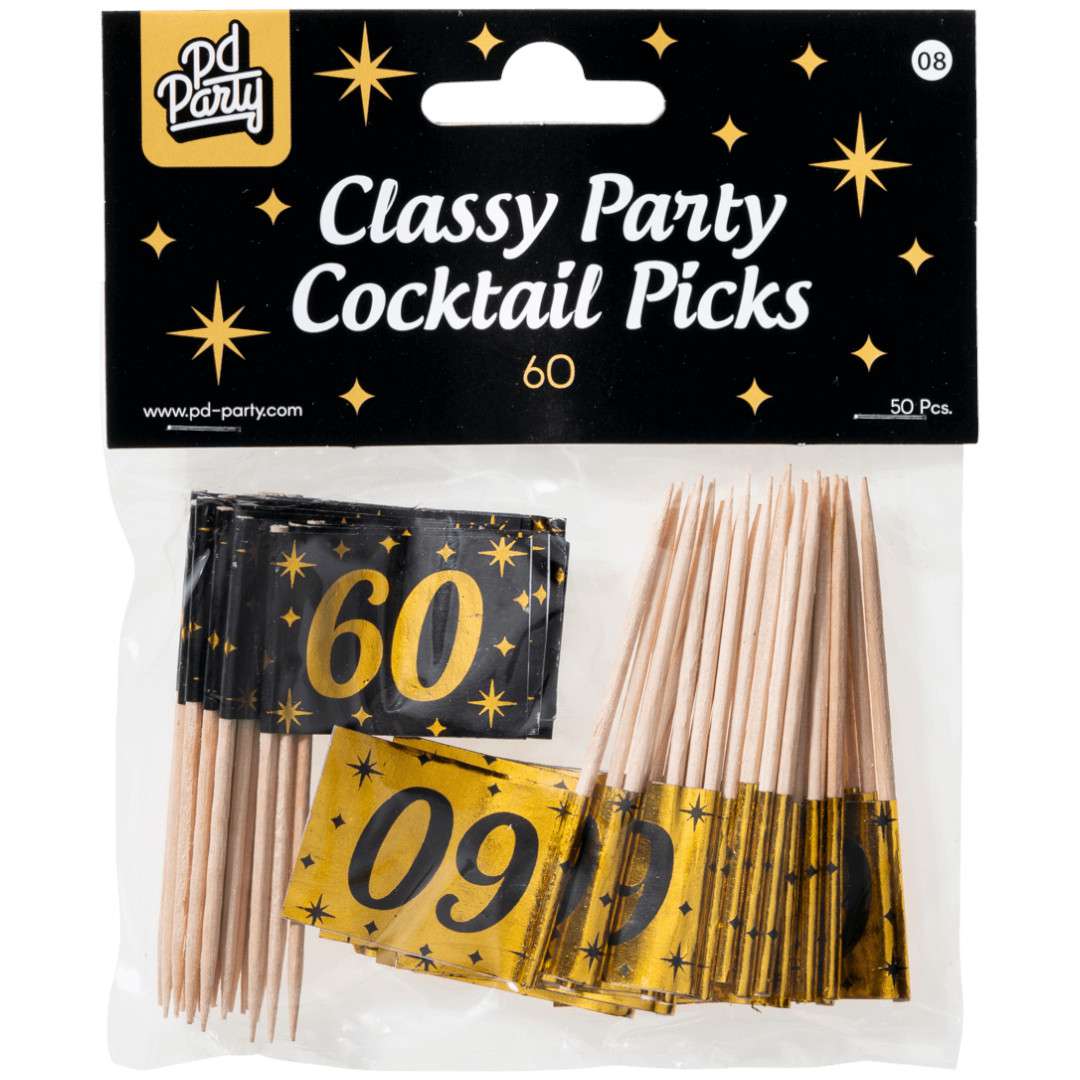 Pikery 60 Urodziny - Classy Party czarno złote 50 szt PD-Party