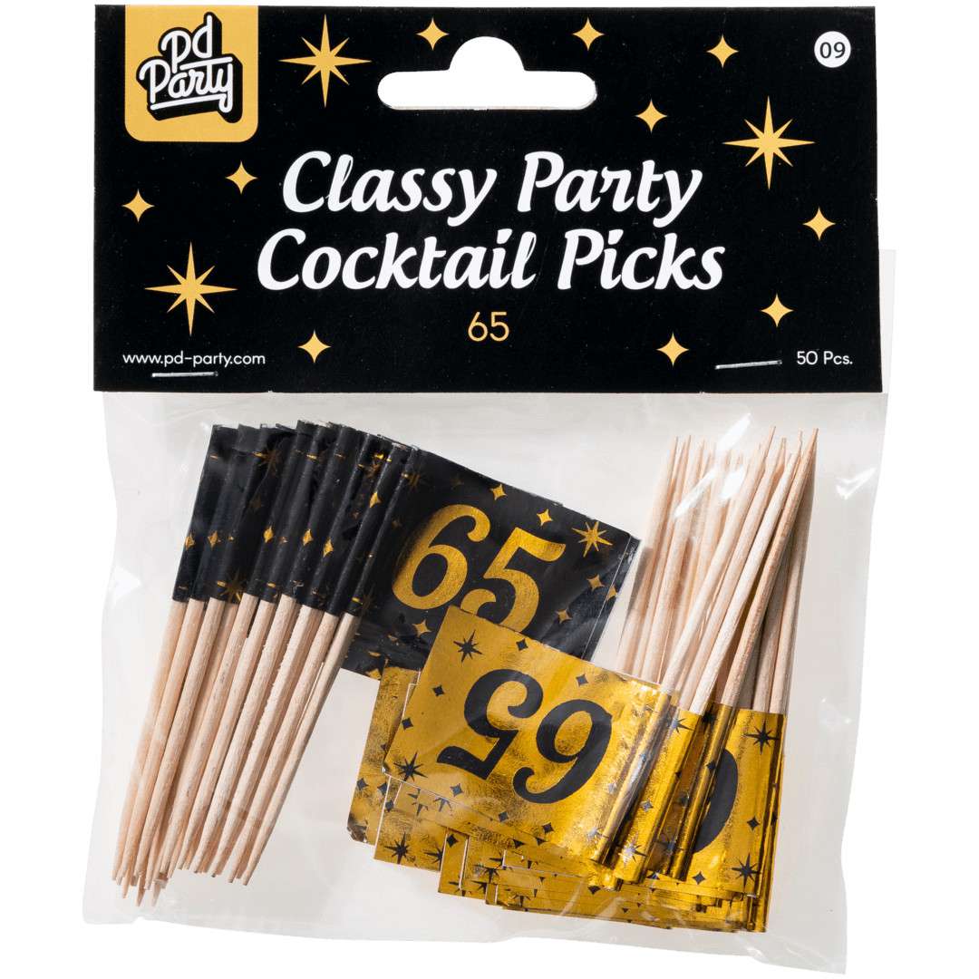 Pikery 65 Urodziny - Classy Party czarno złote 50 szt PD-Party