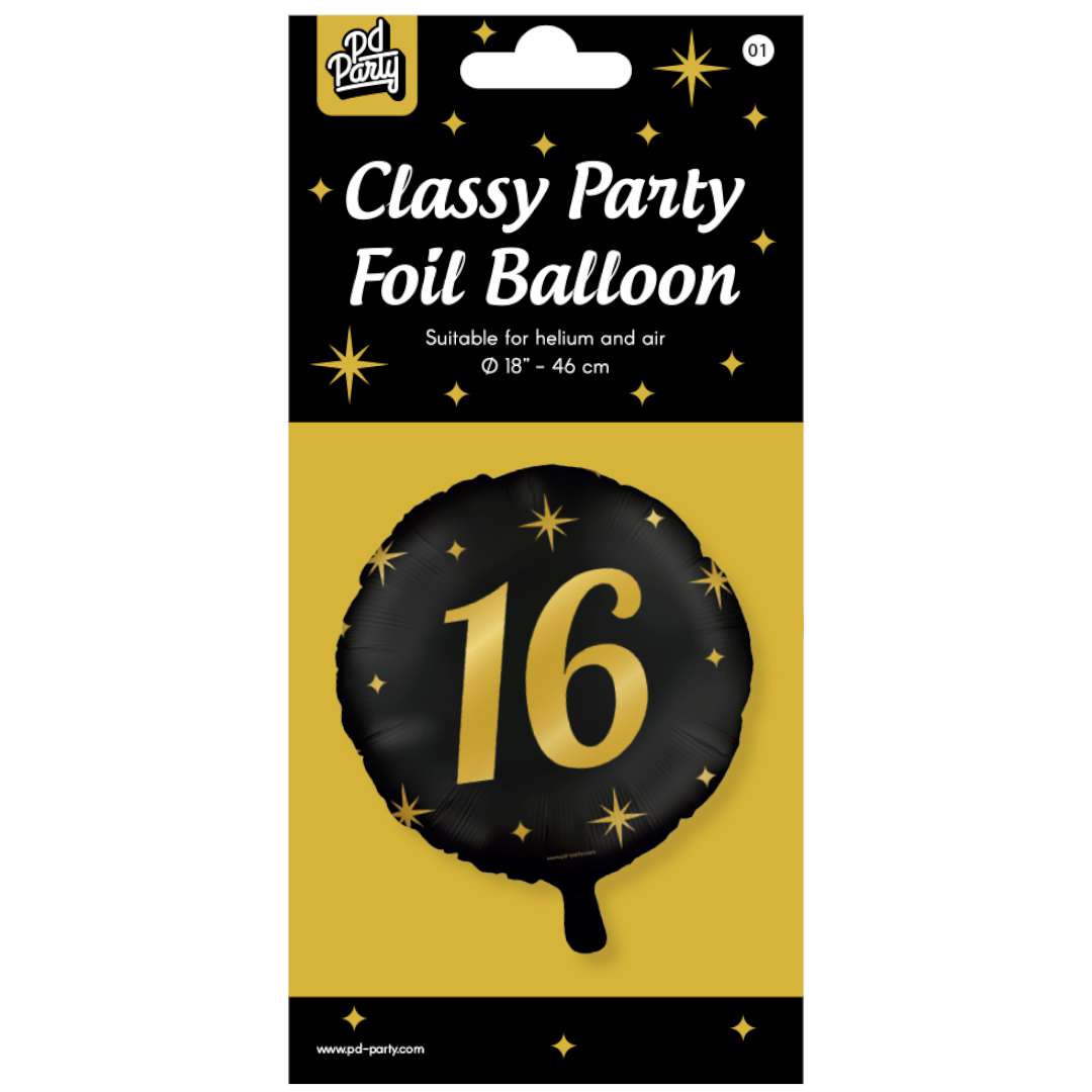 Balon foliowy 16 Urodziny - Classy Party złoto czarny PD-Party 18 RND