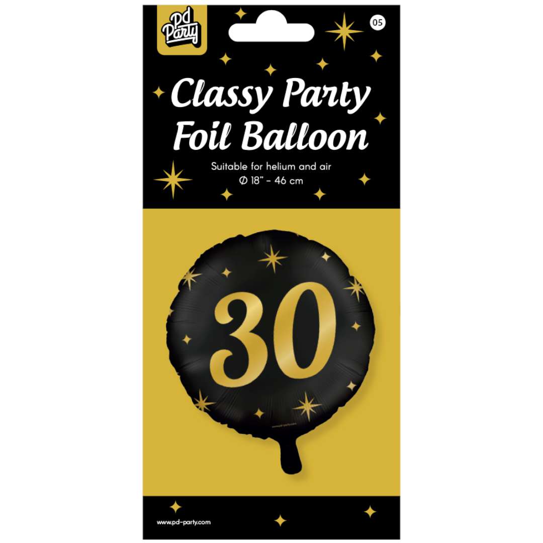 Balon foliowy 30 Urodziny - Classy Party złoto czarny PD-Party 18 RND