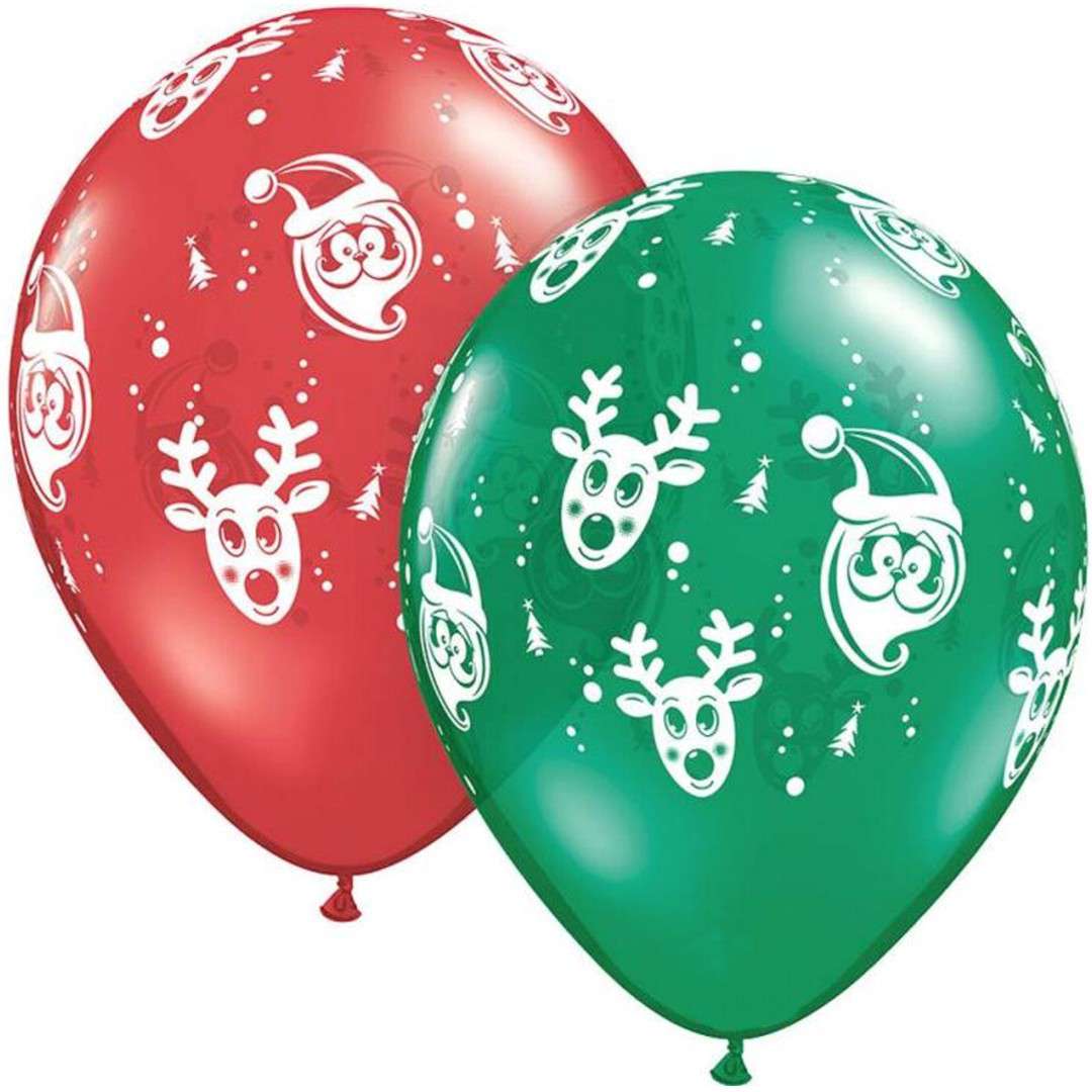 Balony Mikołaj i Rudolf pastel czerwono-zielony Qualatex 11 25 szt