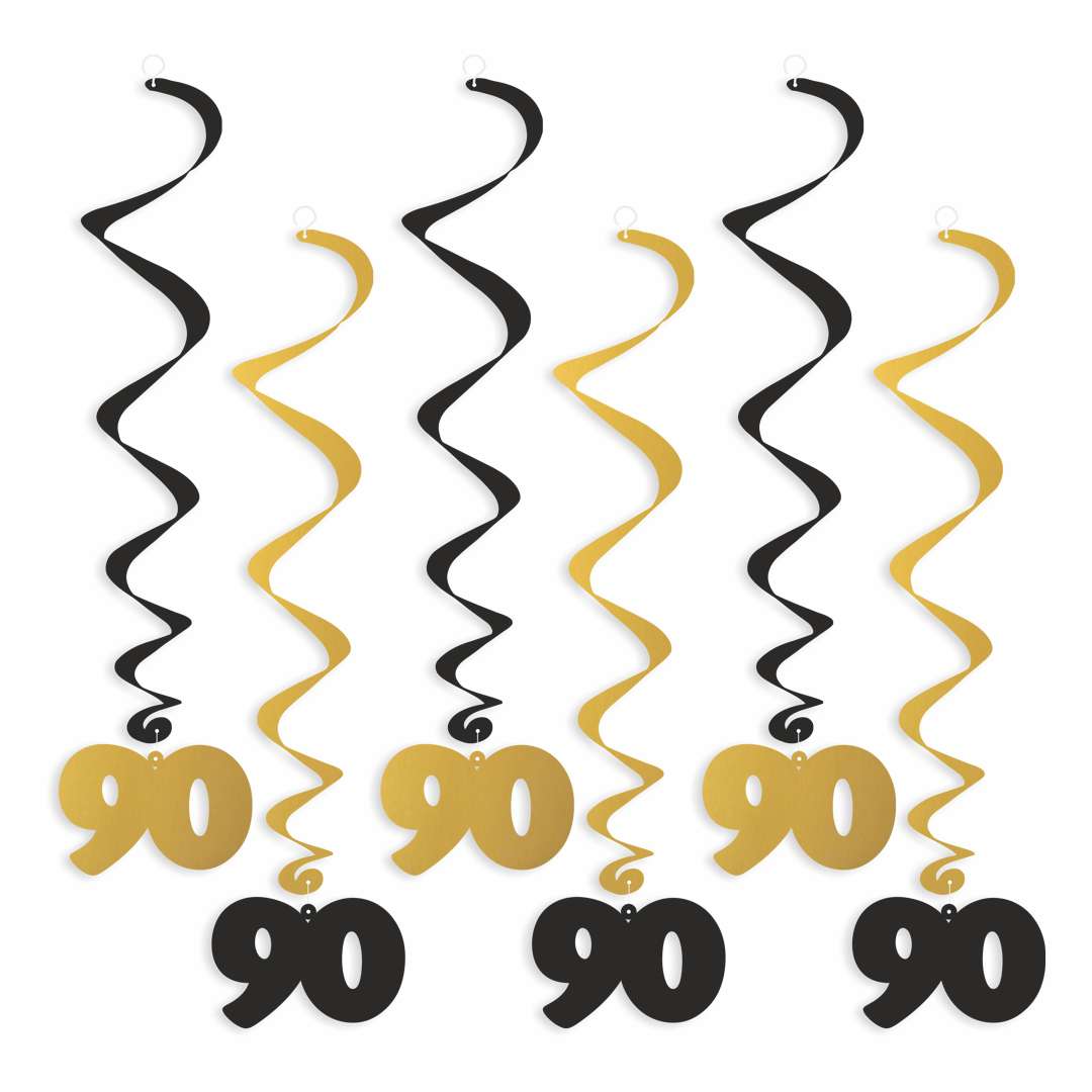 Świderki wiszące Urodziny 90 czarno-złote 6 szt