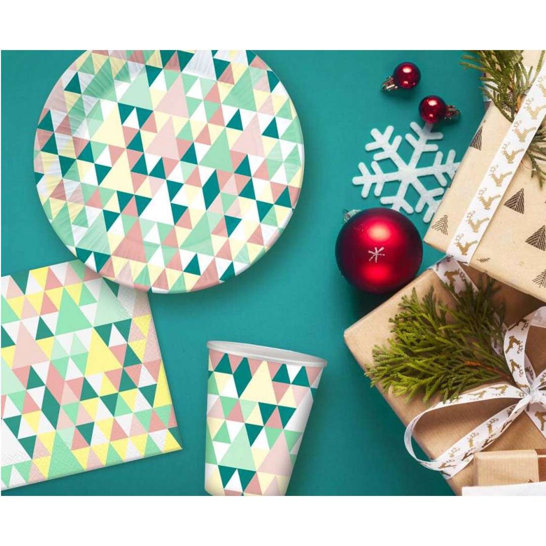 Kubeczki papierowe Joy - świąteczne trójkąty mix Godan 250 ml 6 szt