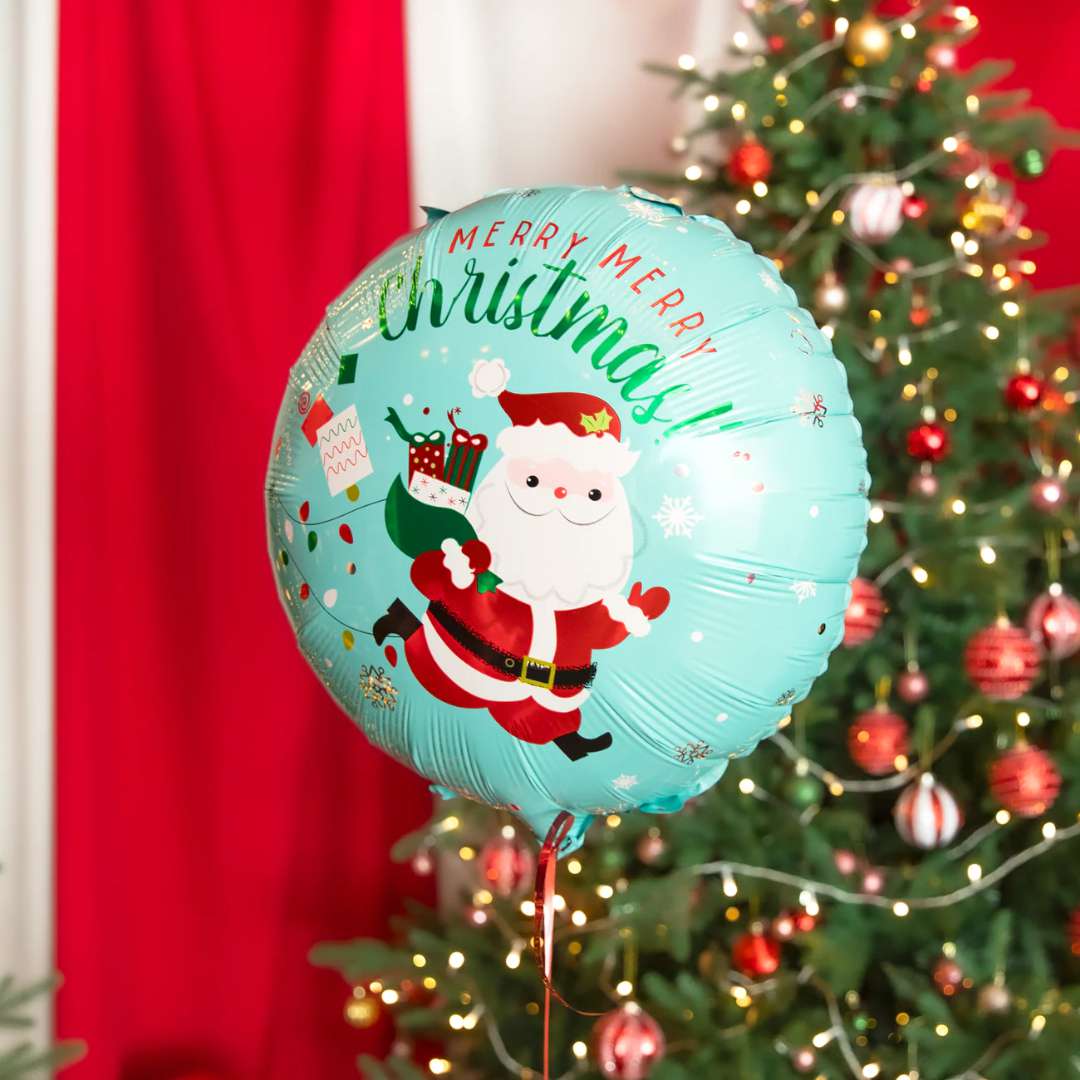Balon foliowy Merry Christmas - Święty Mikołaj w pośpiechu PartyPal 18 RND