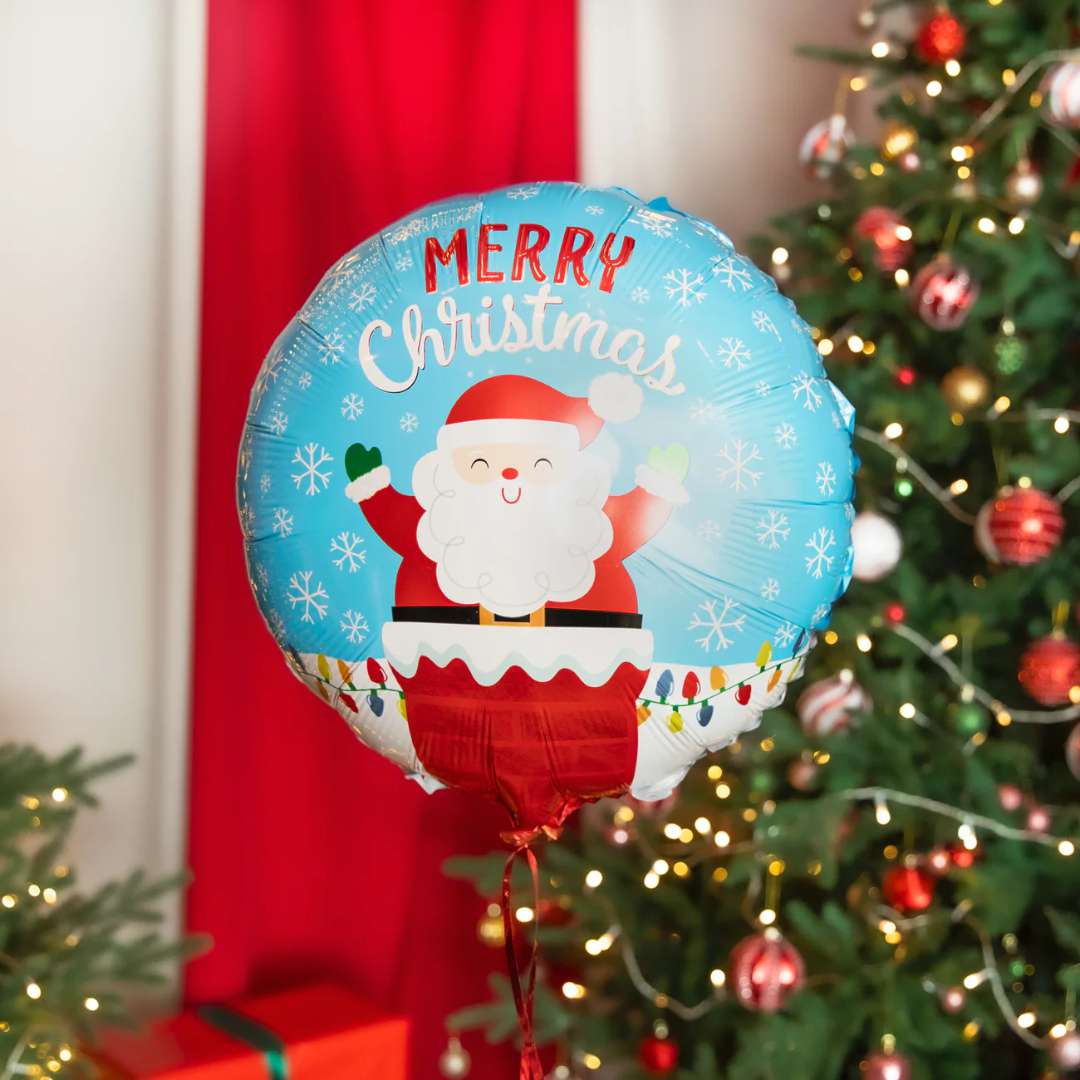 Balon foliowy Merry Christmas - Święty Mikołaj w kominie PartyPal 18 RND