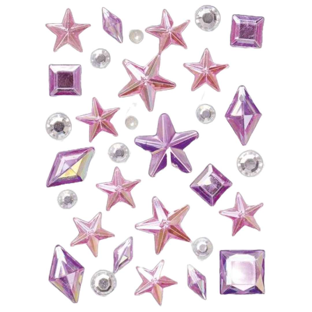 Dżety samoprzylepne Gwiazdki Romby i Diamenty różowy Titanum 39 szt