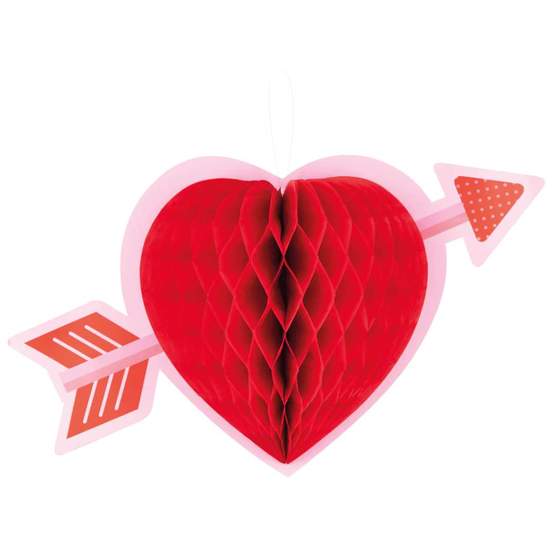 Dekoracja Serce ze Strzałą - Honeycomb czerwony PartyPal 35 cm