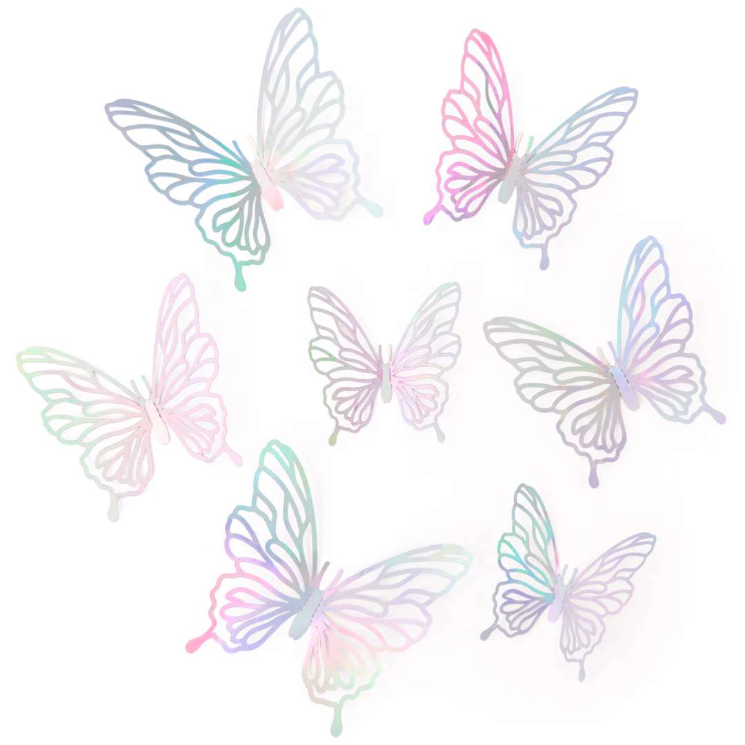Dekoracja na ścianę Motylki 3D Ażurowe opalizujące PartyPal 12 szt