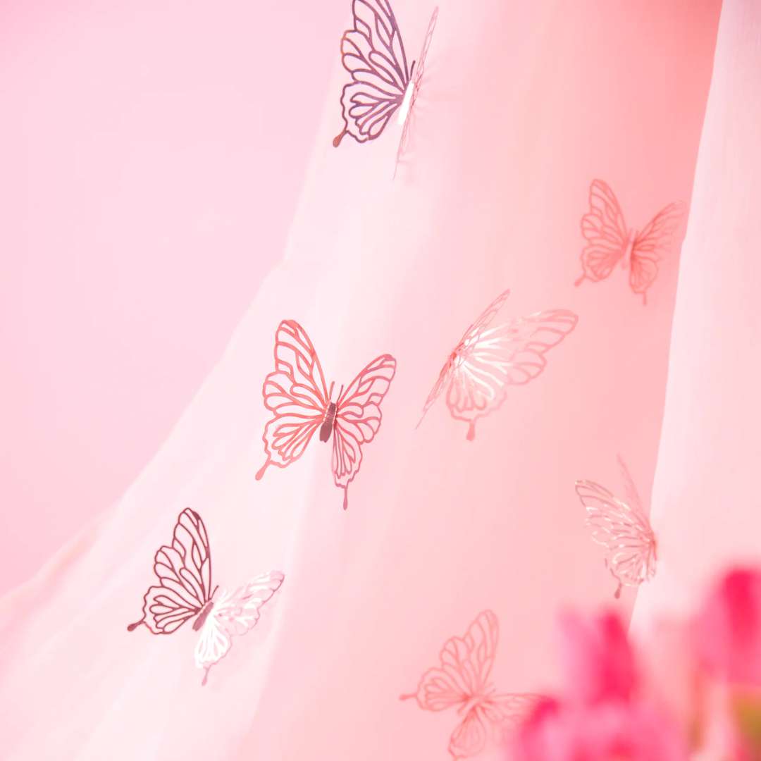 Dekoracja na ścianę Motylki 3D Ażurowe różowe złoto PartyPal 12 szt