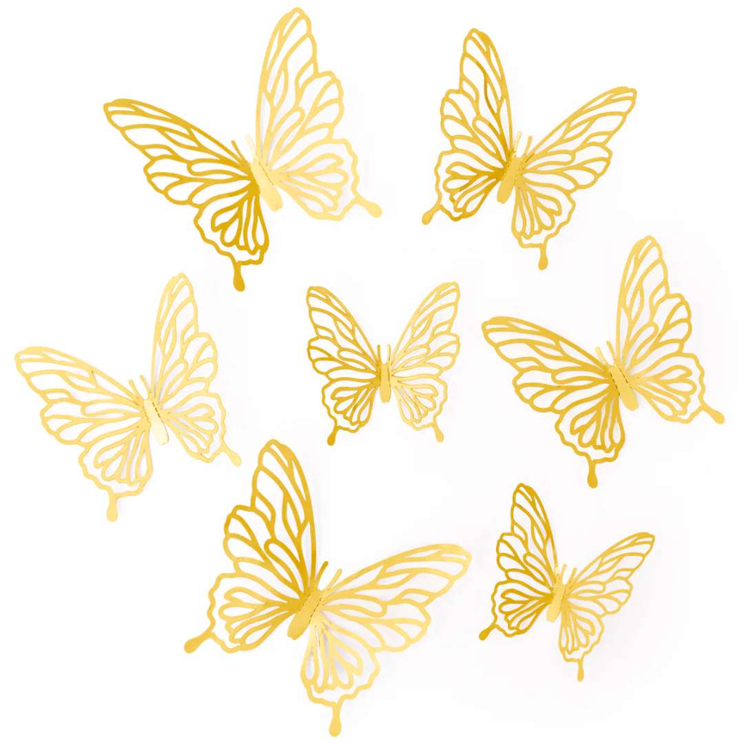 Dekoracja na ścianę Motylki 3D Ażurowe złoty PartyPal 12 szt
