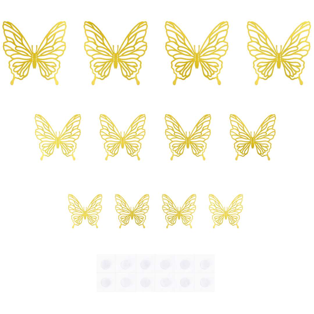 Dekoracja na ścianę Motylki 3D Ażurowe złoty PartyPal 12 szt