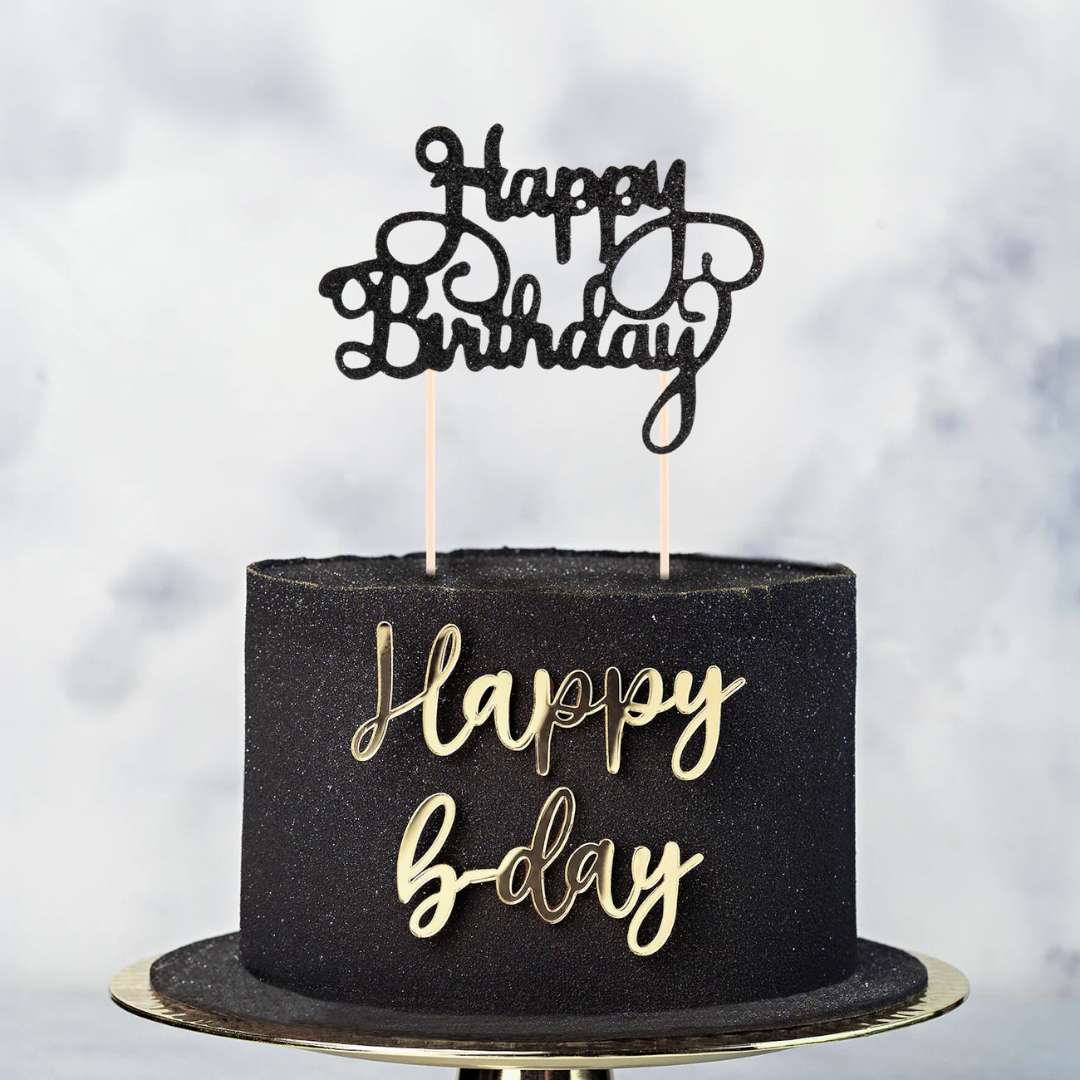 Topper papierowy Happy Birthday czarny brokat PartyPal 225 cm