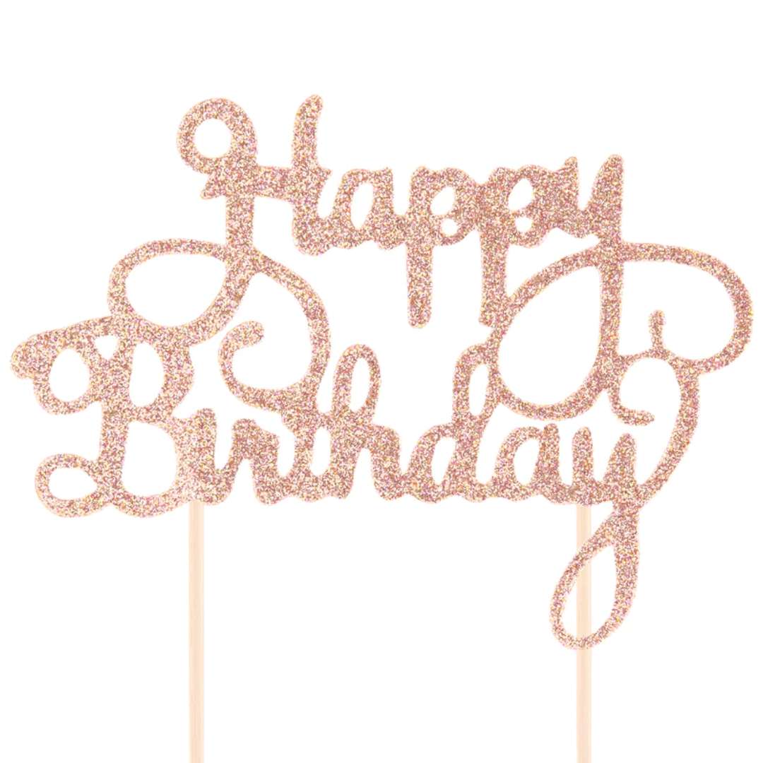 Topper papierowy Happy Birthday różowe złoto brokat PartyPal 225 cm