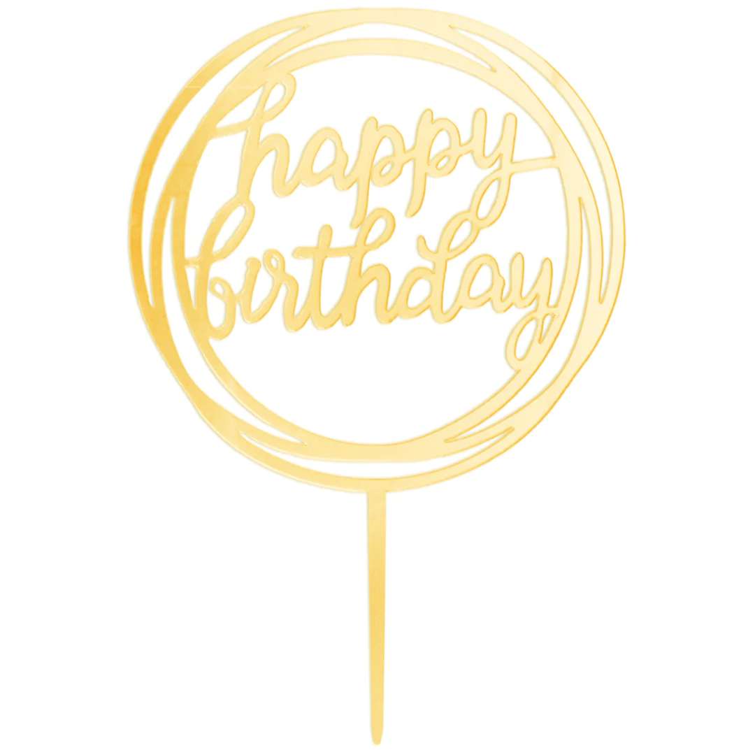 Topper z pleksy Happy Birthday - Okrągły złoty lustrzany PartyPal 17 cm
