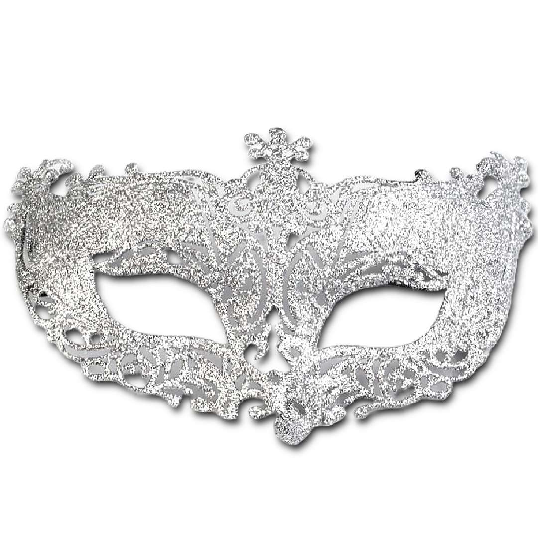 Maska karnawałowa Wenecka z brokatem srebrny Stoklasa