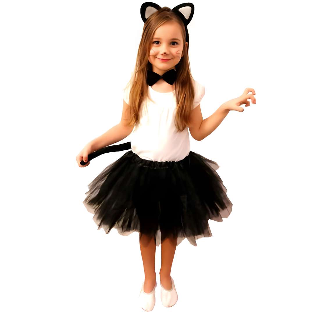 Strój dla dzieci Kotek w spódniczce czarny Party Tino rozm. 92-104 cm