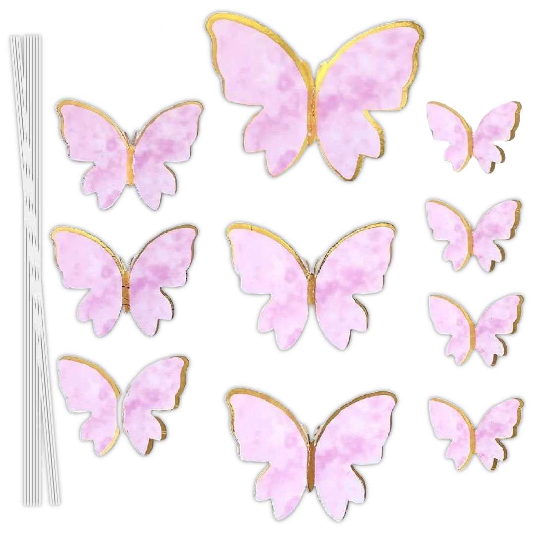 Topper papierowy Motylki różowo-złoty 10 szt